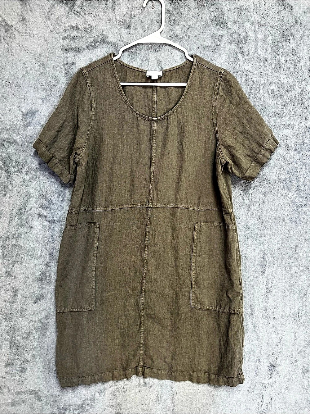 Pure Jill J.Jill Garment Dyed Linen Dress L Petite Olive Green Pockets